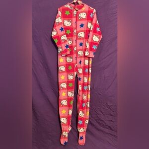 Women’s Hello Kitty Pink Pajama Onesie with Colorful Stars. Size S.